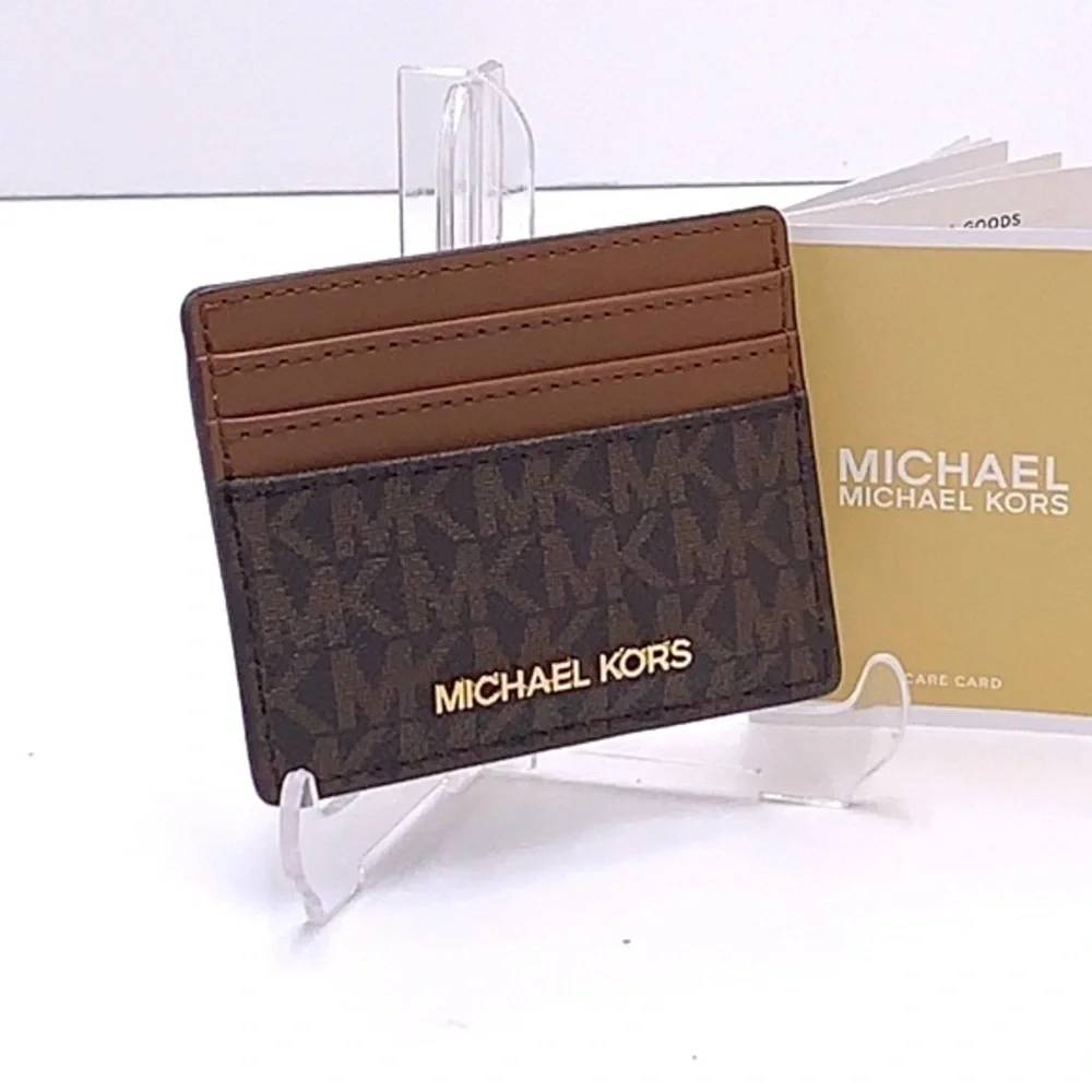 MICHAEL KORS Leather Large Card Holder Case Wallet Brown signature color
